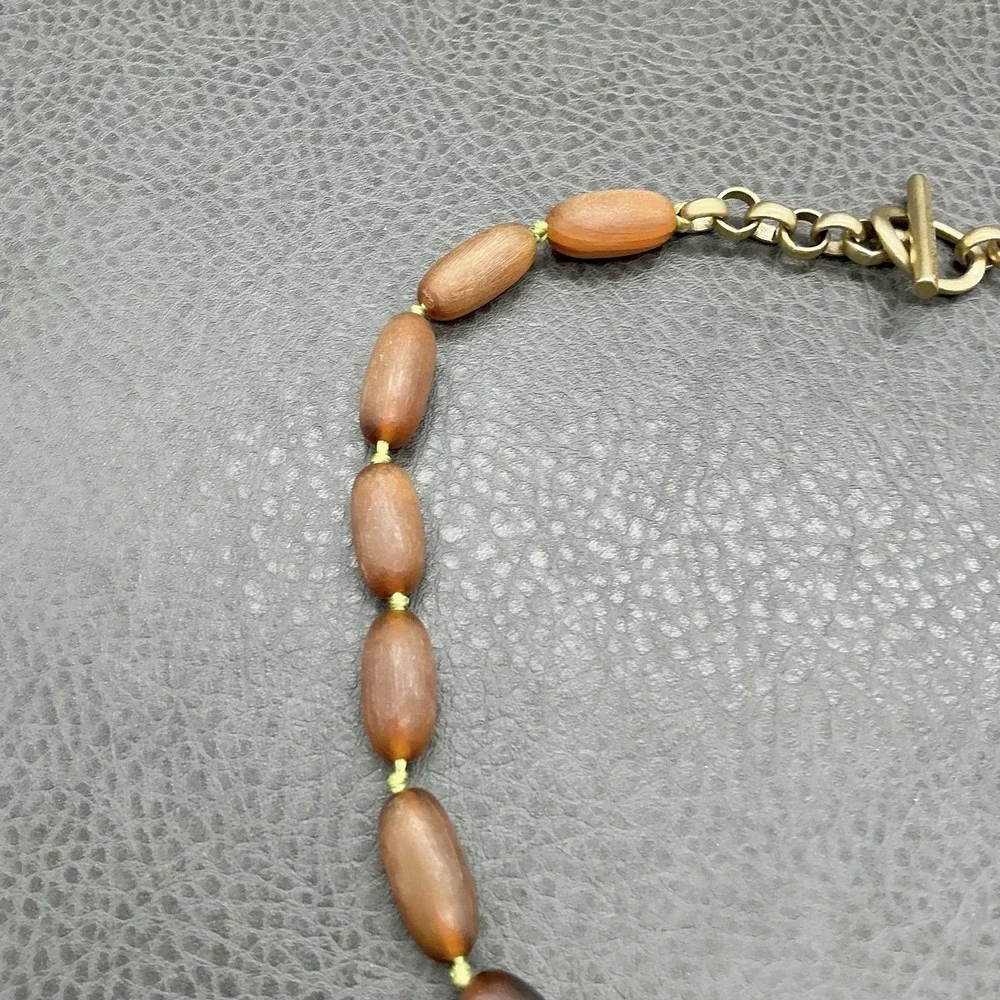 Kenneth Cole New‎ York Necklace Brown Wood Beads Gold Tone Chain Toggle Clasp